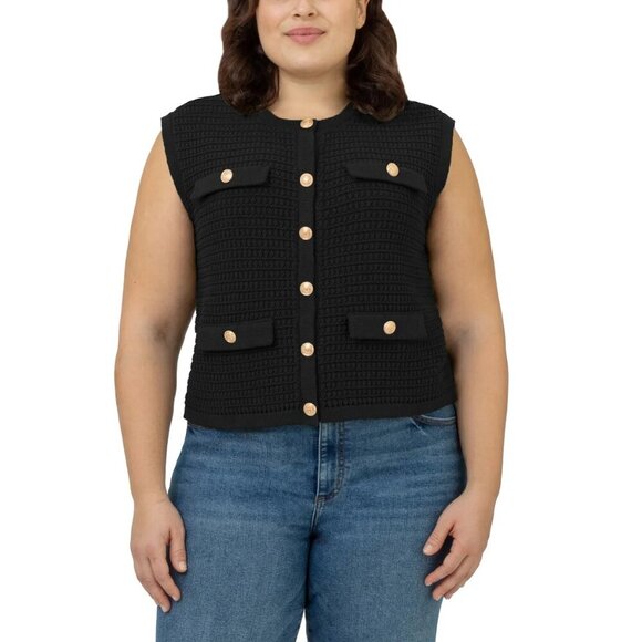 BLANKNYC Womens Sleeveless Sweater Vest Black Gold Buttons Designer Inspired - Picture 4 of 6